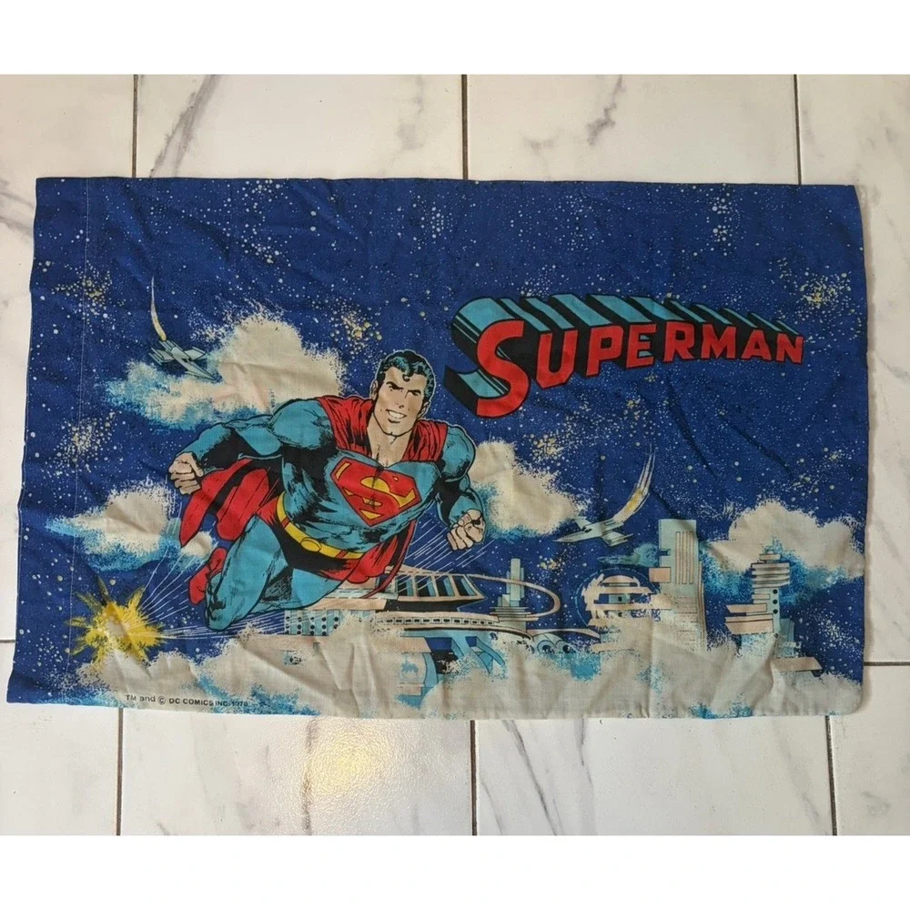 Vintage Superman DC Comics 1978 Fitted Flat Pillowcase Twin Bed Sheet Set Of 6